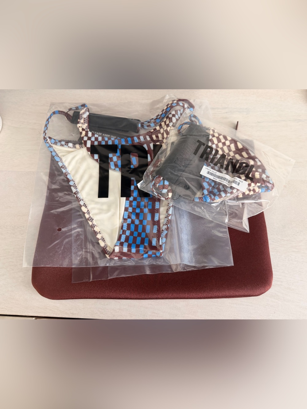 Triangl Check-Pattern Bikini - Blue & Brown